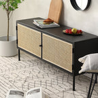 Traditional Vintage Rectangular Iron Storage Cabinet: Natural Indonesian Rattan & Handwoven - 1-Cabinet Large Capacity Sideboard For Living Room Lumendat