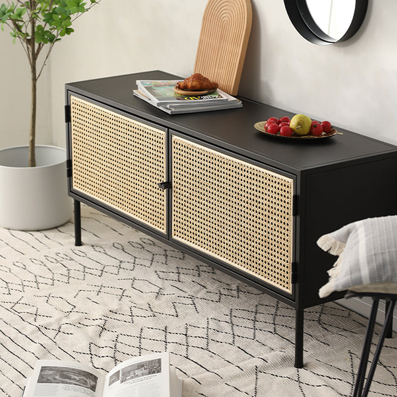 Traditional Vintage Rectangular Iron Storage Cabinet: Natural Indonesian Rattan & Handwoven - 1-Cabinet Large Capacity Sideboard For Living Room Lumendat