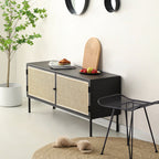 Traditional Vintage Rectangular Iron Storage Cabinet: Natural Indonesian Rattan & Handwoven - 1-Cabinet Large Capacity Sideboard For Living Room Lumendat