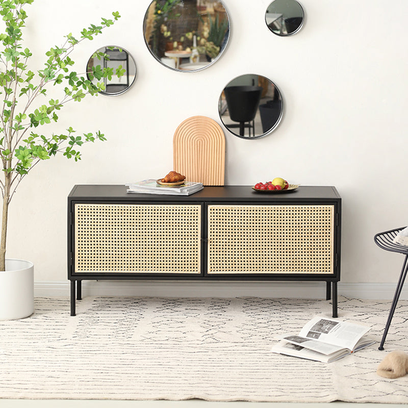 Traditional Vintage Rectangular Iron Storage Cabinet: Natural Indonesian Rattan & Handwoven - 1-Cabinet Large Capacity Sideboard For Living Room Lumendat