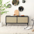 Traditional Vintage Rectangular Iron Storage Cabinet: Natural Indonesian Rattan & Handwoven - 1-Cabinet Large Capacity Sideboard For Living Room Lumendat