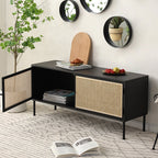 Traditional Vintage Rectangular Iron Storage Cabinet: Natural Indonesian Rattan & Handwoven - 1-Cabinet Large Capacity Sideboard For Living Room Lumendat