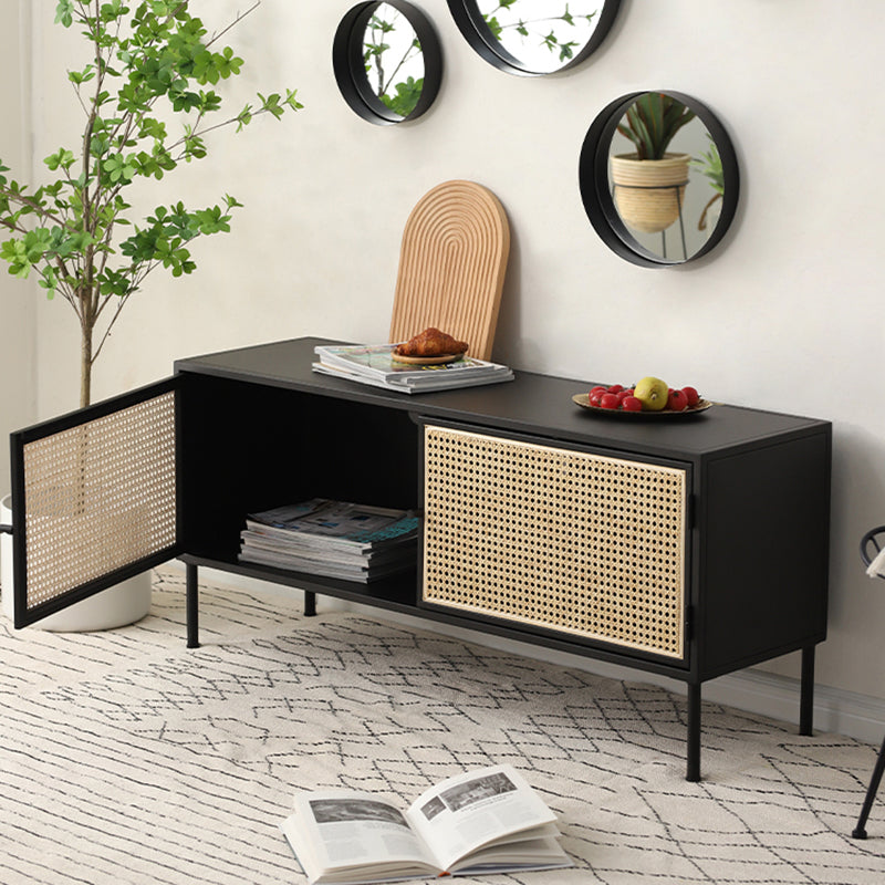 Traditional Vintage Rectangular Iron Storage Cabinet: Natural Indonesian Rattan & Handwoven - 1-Cabinet Large Capacity Sideboard For Living Room Lumendat