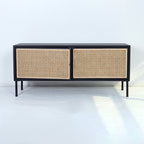 Traditional Vintage Rectangular Iron Storage Cabinet: Natural Indonesian Rattan & Handwoven - 1-Cabinet Large Capacity Sideboard For Living Room Lumendat