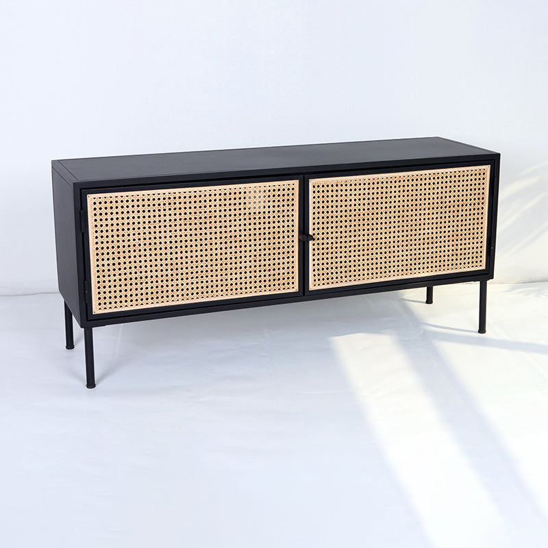 Traditional Vintage Rectangular Iron Storage Cabinet: Natural Indonesian Rattan & Handwoven - 1-Cabinet Large Capacity Sideboard For Living Room Lumendat