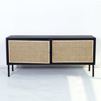 Traditional Vintage Rectangular Iron Storage Cabinet: Natural Indonesian Rattan & Handwoven - 1-Cabinet Large Capacity Sideboard For Living Room Lumendat