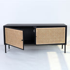 Traditional Vintage Rectangular Iron Storage Cabinet: Natural Indonesian Rattan & Handwoven - 1-Cabinet Large Capacity Sideboard For Living Room Lumendat