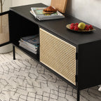 Traditional Vintage Rectangular Iron Storage Cabinet: Natural Indonesian Rattan & Handwoven - 1-Cabinet Large Capacity Sideboard For Living Room Lumendat