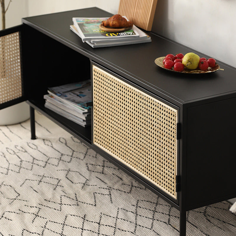Traditional Vintage Rectangular Iron Storage Cabinet: Natural Indonesian Rattan & Handwoven - 1-Cabinet Large Capacity Sideboard For Living Room Lumendat