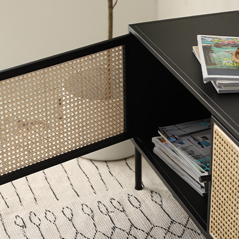 Traditional Vintage Rectangular Iron Storage Cabinet: Natural Indonesian Rattan & Handwoven - 1-Cabinet Large Capacity Sideboard For Living Room Lumendat