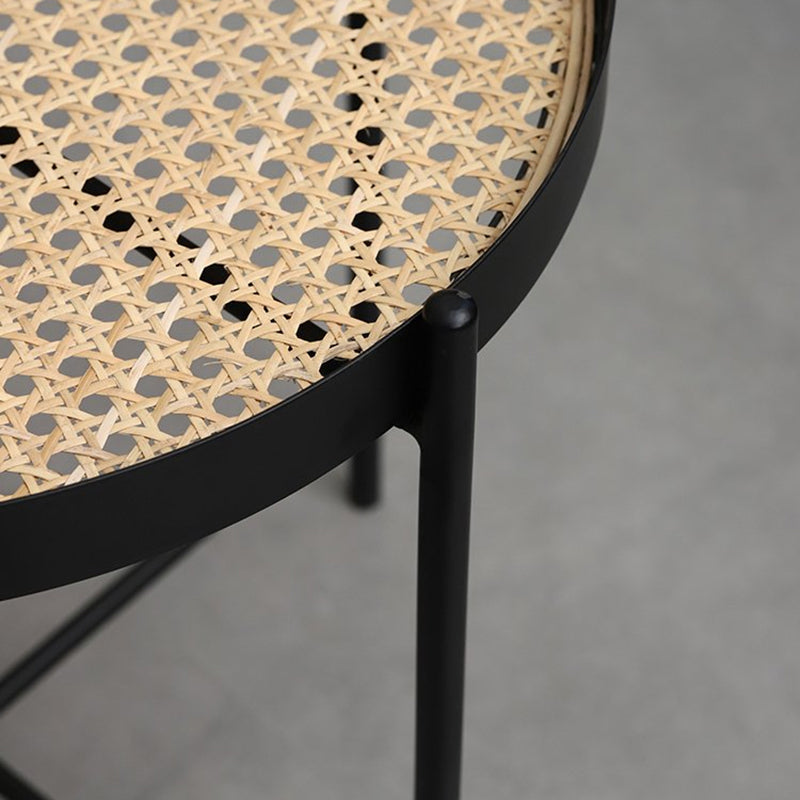 Modern Minimalist Round Glass-Top Side Table: Natural Indonesian Rattan & Handwoven - 2-Tier End Table For Living Room Lumendat