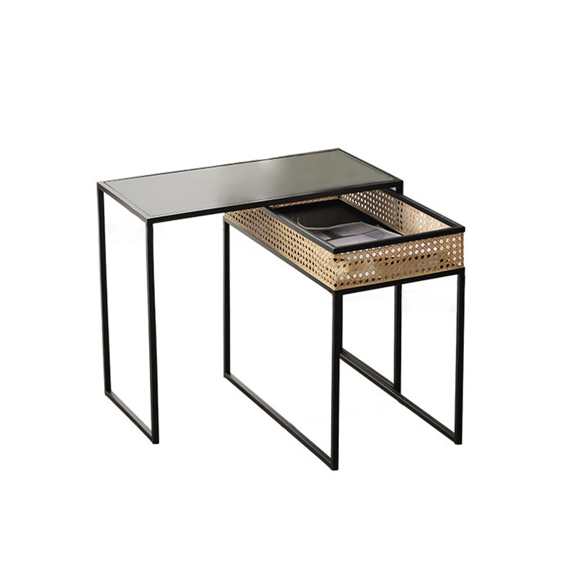 Modern Minimalist Rectangular Iron Desk: Natural Indonesian Rattan & Handwoven - 1 Storage Cabinet Side Table For Living Room Lumendat