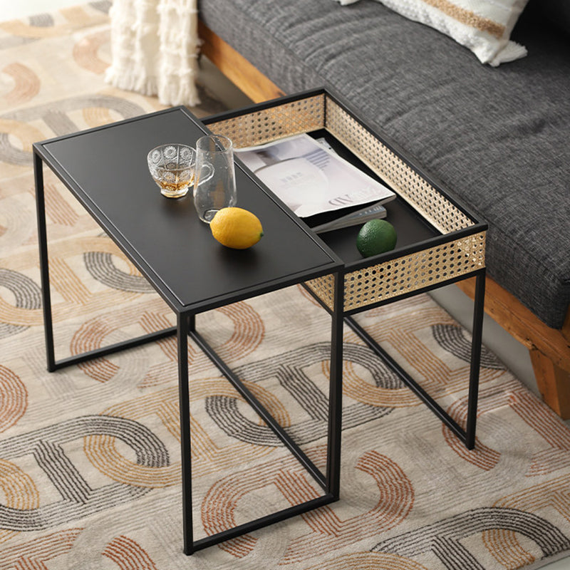 Modern Minimalist Rectangular Iron Desk: Natural Indonesian Rattan & Handwoven - 1 Storage Cabinet Side Table For Living Room Lumendat