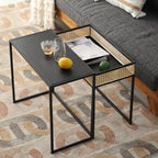Modern Minimalist Rectangular Iron Desk: Natural Indonesian Rattan & Handwoven - 1 Storage Cabinet Side Table For Living Room Lumendat