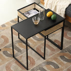 Modern Minimalist Rectangular Iron Desk: Natural Indonesian Rattan & Handwoven - 1 Storage Cabinet Side Table For Living Room Lumendat