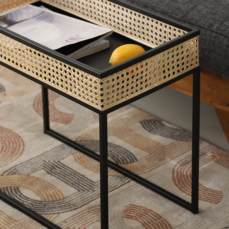 Modern Minimalist Rectangular Iron Desk: Natural Indonesian Rattan & Handwoven - 1 Storage Cabinet Side Table For Living Room Lumendat