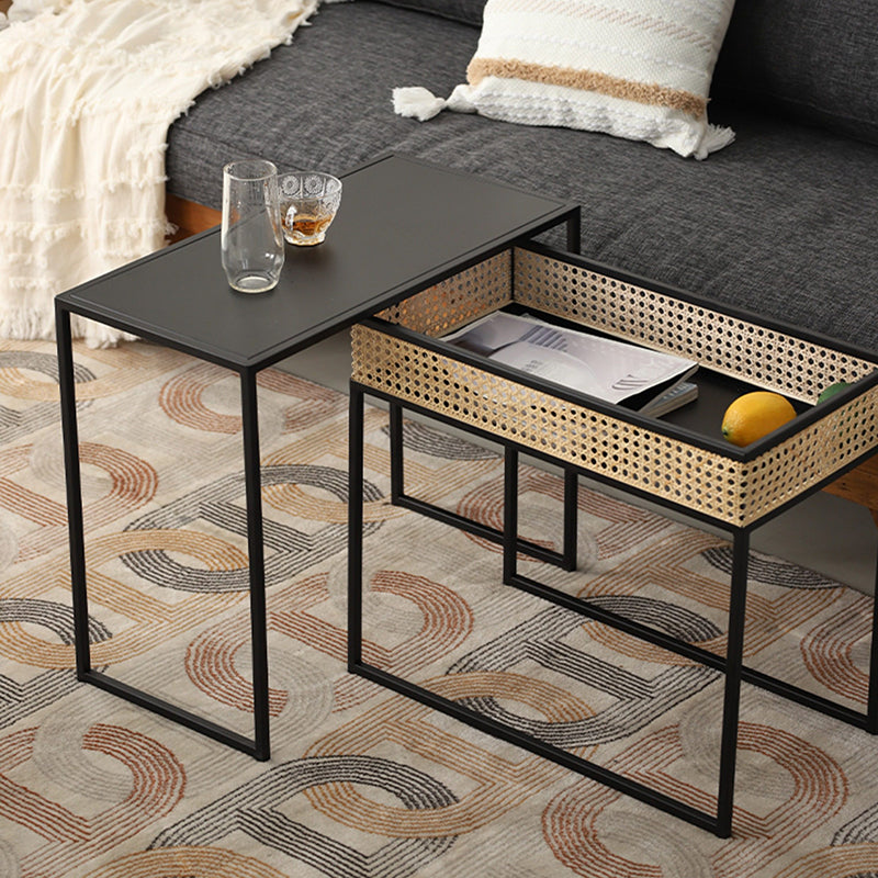 Modern Minimalist Rectangular Iron Desk: Natural Indonesian Rattan & Handwoven - 1 Storage Cabinet Side Table For Living Room Lumendat