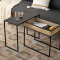 Modern Minimalist Rectangular Iron Desk: Natural Indonesian Rattan & Handwoven - 1 Storage Cabinet Side Table For Living Room Lumendat