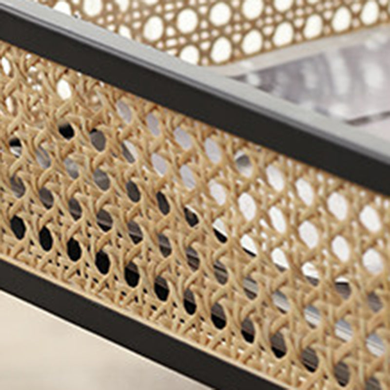 Modern Minimalist Rectangular Iron Desk: Natural Indonesian Rattan & Handwoven - 1 Storage Cabinet Side Table For Living Room Lumendat