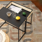 Modern Minimalist Rectangular Iron Desk: Natural Indonesian Rattan & Handwoven - 1 Storage Cabinet Side Table For Living Room Lumendat