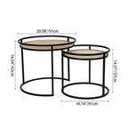 Modern Minimalist Round Iron Side Table: Natural Indonesian Rattan & Handwoven - Dual-Table Set End Table For Living Room Lumendat