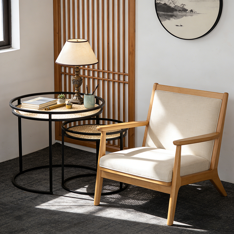 Modern Minimalist Round Iron Side Table: Natural Indonesian Rattan & Handwoven - Dual-Table Set End Table For Living Room Lumendat