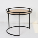 Modern Minimalist Round Iron Side Table: Natural Indonesian Rattan & Handwoven - Dual-Table Set End Table For Living Room Lumendat