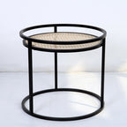 Modern Minimalist Round Iron Side Table: Natural Indonesian Rattan & Handwoven - Dual-Table Set End Table For Living Room Lumendat