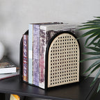 Traditional Vintage Half-Round Iron Bookshelf: Natural Indonesian Rattan & Handwoven - Desk Storage Shelf For Study & Bedroom Lumendat