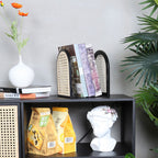 Traditional Vintage Half-Round Iron Bookshelf: Natural Indonesian Rattan & Handwoven - Desk Storage Shelf For Study & Bedroom Lumendat