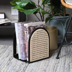Traditional Vintage Half-Round Iron Bookshelf: Natural Indonesian Rattan & Handwoven - Desk Storage Shelf For Study & Bedroom Lumendat