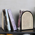 Traditional Vintage Half-Round Iron Bookshelf: Natural Indonesian Rattan & Handwoven - Desk Storage Shelf For Study & Bedroom Lumendat