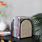 Traditional Vintage Half-Round Iron Bookshelf: Natural Indonesian Rattan & Handwoven - Desk Storage Shelf For Study & Bedroom Lumendat