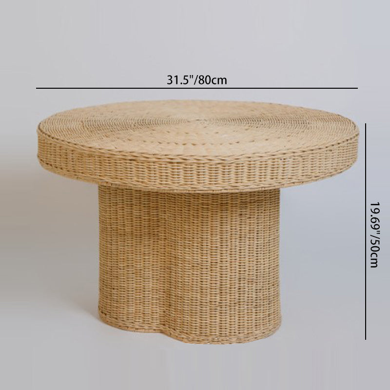 Contemporary Scandinavian Round Coffee Table: Natural Indonesian Rattan & Handwoven - Wood Color Tea Table For Living Room Lumendat