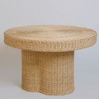 Contemporary Scandinavian Round Coffee Table: Natural Indonesian Rattan & Handwoven - Wood Color Tea Table For Living Room Lumendat