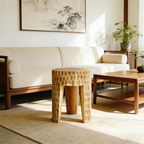 Modern Art Deco Round Side Table: Honeycomb Carving - Solid Wood End Table For Living Room Lumendat