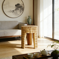 Modern Art Deco Round Side Table: Honeycomb Carving - Solid Wood End Table For Living Room Lumendat