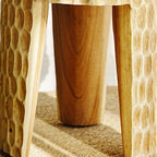 Modern Art Deco Round Side Table: Honeycomb Carving - Solid Wood End Table For Living Room Lumendat
