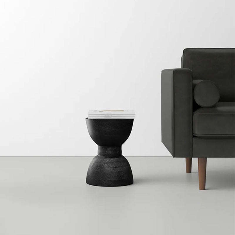 Contemporary Scandinavian Round Side Table: Hourglass Design - Art Deco Black End Table For Living Room Lumendat