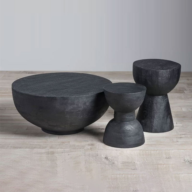 Contemporary Scandinavian Round Side Table: Hourglass Design - Art Deco Black End Table For Living Room Lumendat