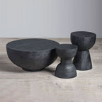 Contemporary Scandinavian Round Side Table: Hourglass Design - Art Deco Black End Table For Living Room Lumendat