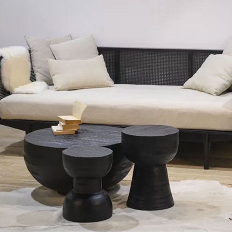 Contemporary Scandinavian Round Side Table: Hourglass Design - Art Deco Black End Table For Living Room Lumendat
