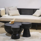 Contemporary Scandinavian Round Side Table: Hourglass Design - Art Deco Black End Table For Living Room Lumendat