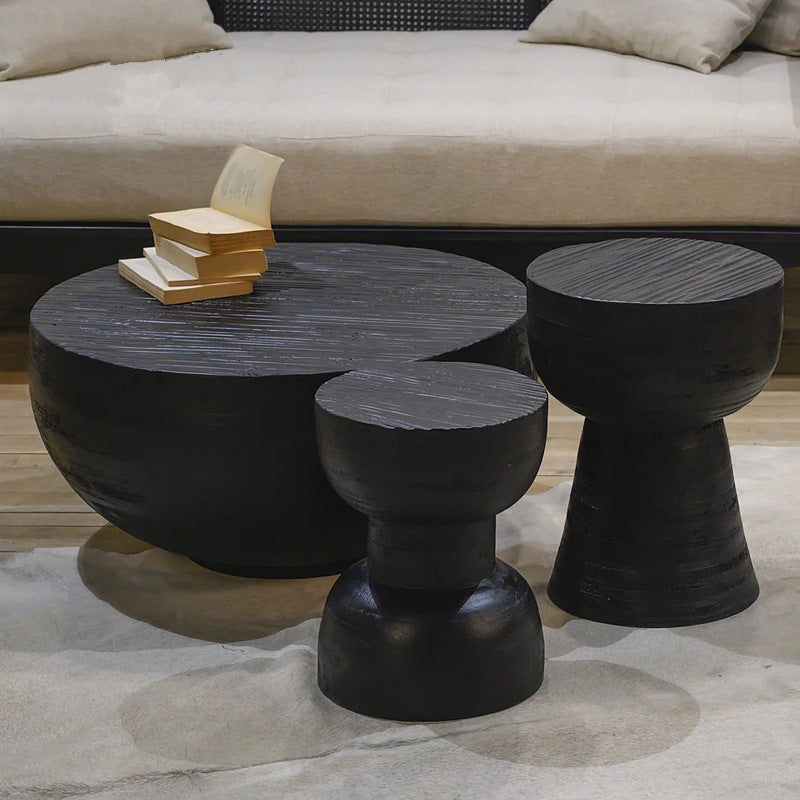Contemporary Scandinavian Round Side Table: Hourglass Design - Art Deco Black End Table For Living Room Lumendat