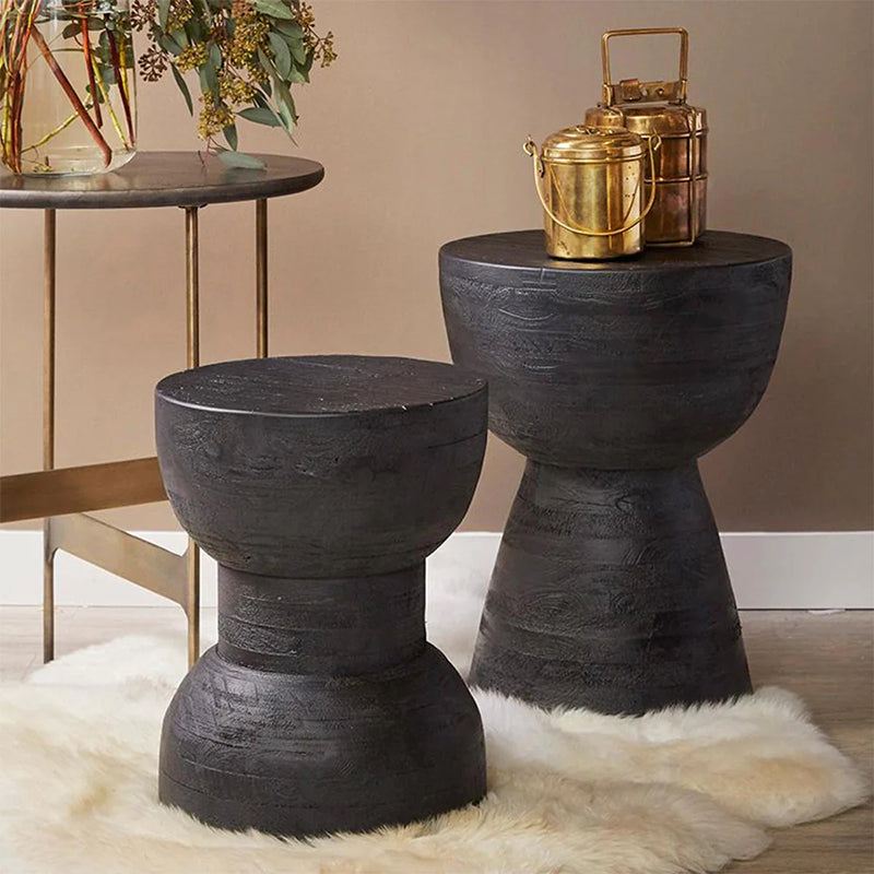 Contemporary Scandinavian Round Side Table: Hourglass Design - Art Deco Black End Table For Living Room Lumendat