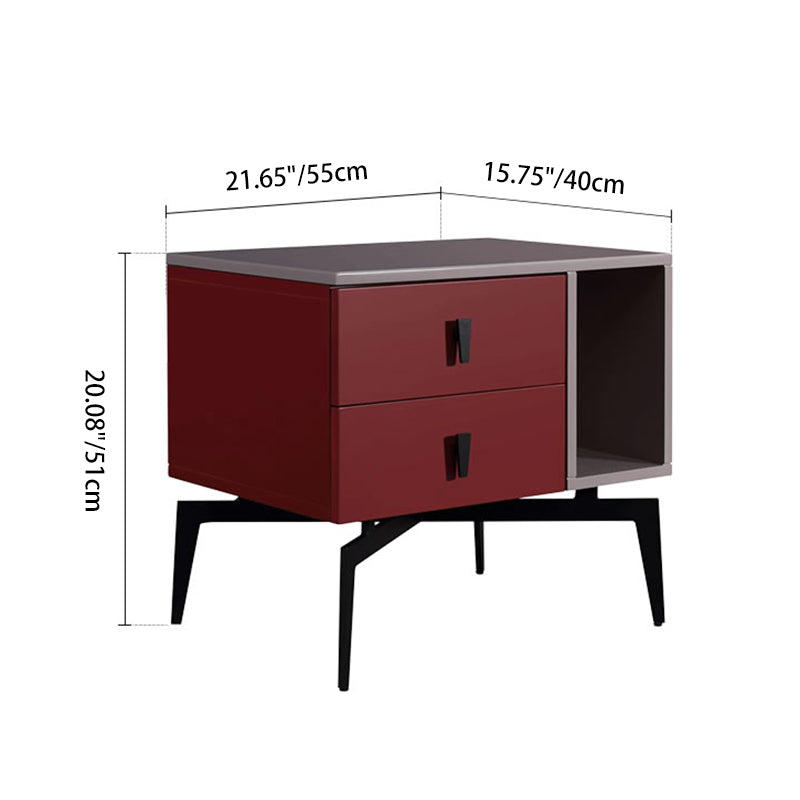 Modern Luxury Color-Block Nightstand: Red & Beige Two-Tone Storage Bedside Table For Bedroom Lumendat