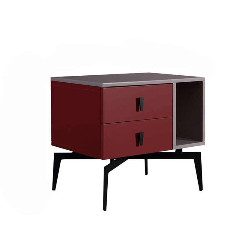 Modern Luxury Color-Block Nightstand: Red & Beige Two-Tone Storage Bedside Table For Bedroom Lumendat