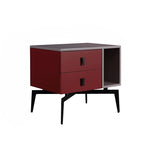 Modern Luxury Color-Block Nightstand: Red & Beige Two-Tone Storage Bedside Table For Bedroom Lumendat