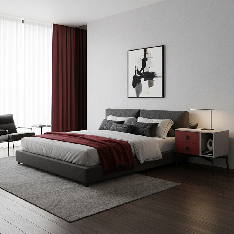 Modern Luxury Color-Block Nightstand: Red & Beige Two-Tone Storage Bedside Table For Bedroom Lumendat