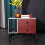 Modern Luxury Color-Block Nightstand: Red & Beige Two-Tone Storage Bedside Table For Bedroom Lumendat